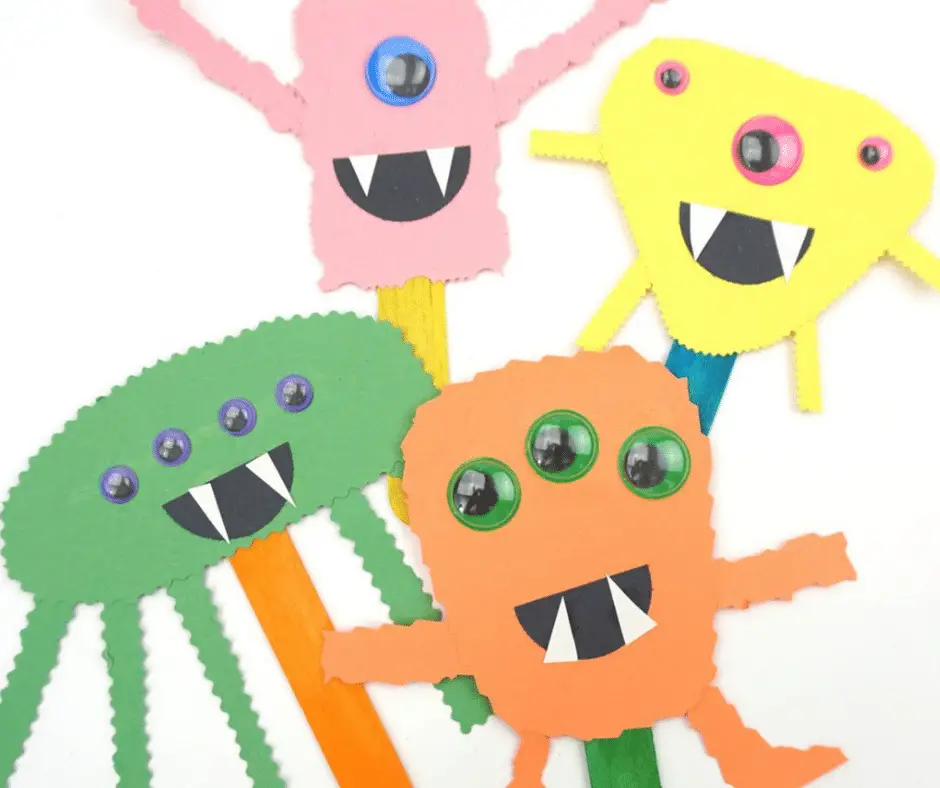 Construction Paper Monster Puppets - Halloween Crafts for Toddlers