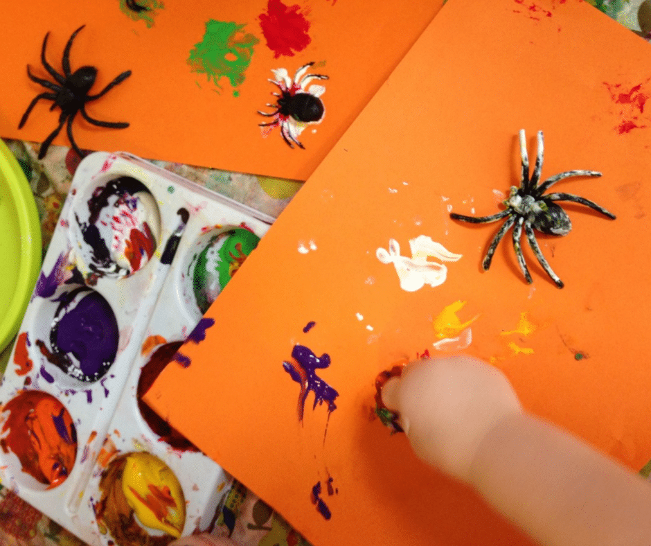 Painting with Spiders - Halloween Crafts for Toddlers