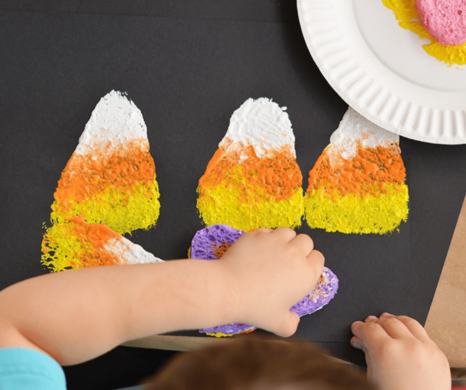 Sponge Painted Candy Corn - Halloween Crafts for Toddlers