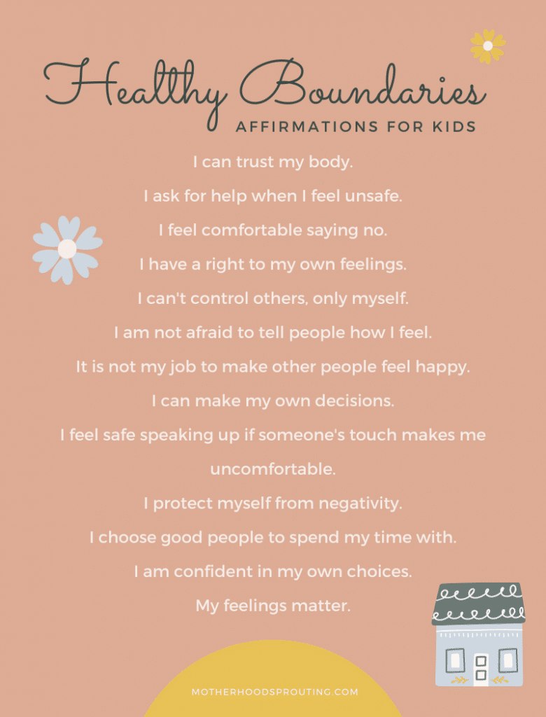 An infographic pinch a database of patient boundaries affirmations for kids.