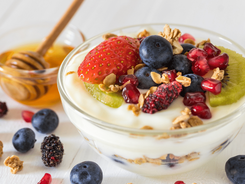 Yogurt in a bowl with fruit